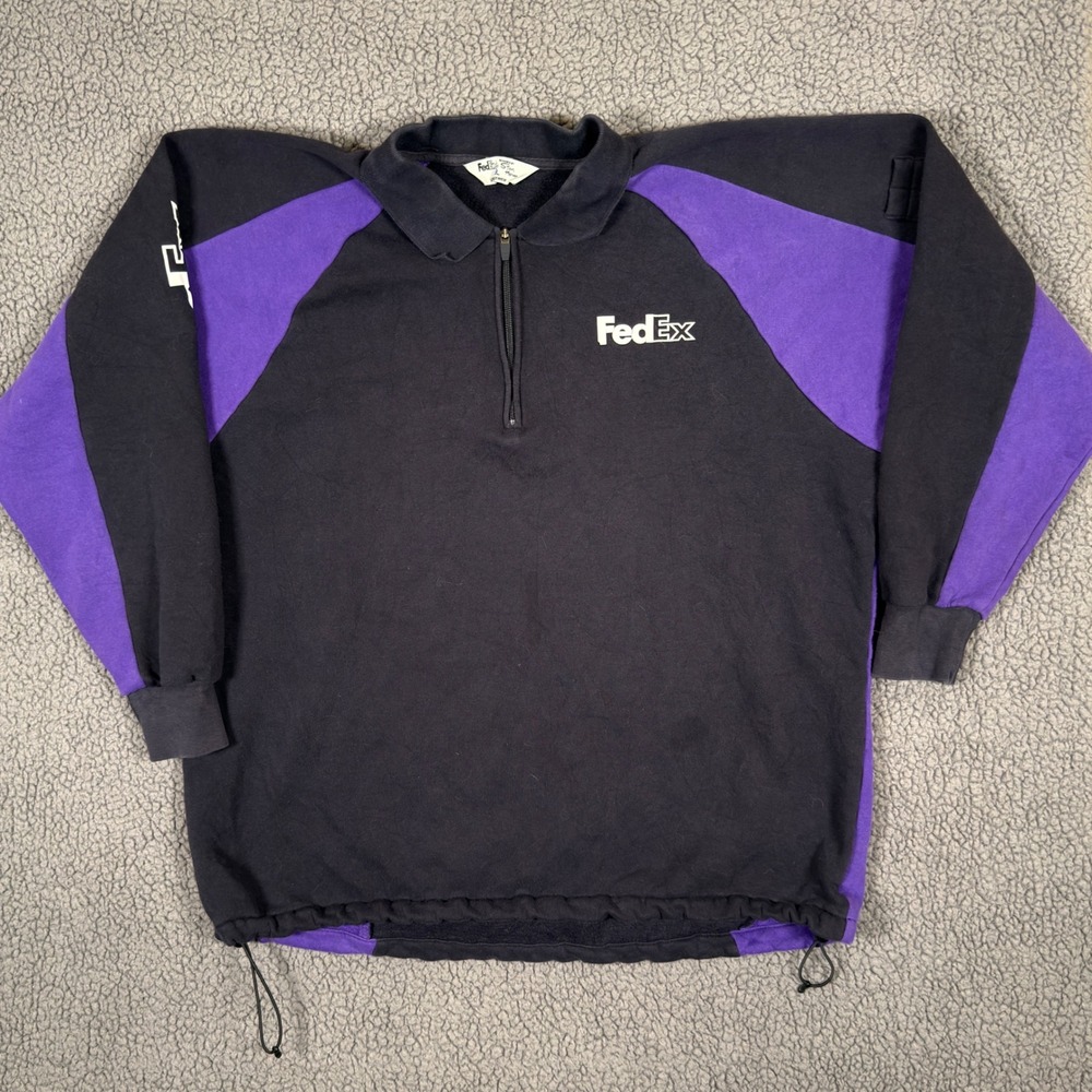 FedEx Stan Herman 1/4 Zip Sweater Pullover Fleece Black Purple Mens XL Workwear